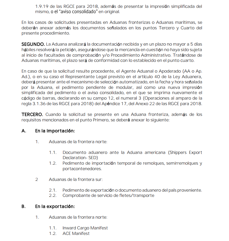 Procedimiento conforme a la regla 3.1.36 de las Reglas Generales de Comercio Exterior para 2018. 2